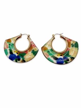 Floral Multicolor Fan Hoop Earrings with Gold Accent